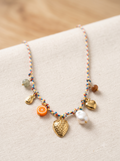 Boho Summer Fruit & Pearl Braided Charm Necklace