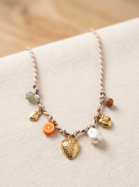 Boho Summer Fruit & Pearl Braided Charm Necklace