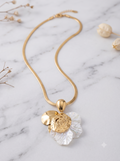 Floral Shell & Textured Gold Pendant Necklace on Snake Chain