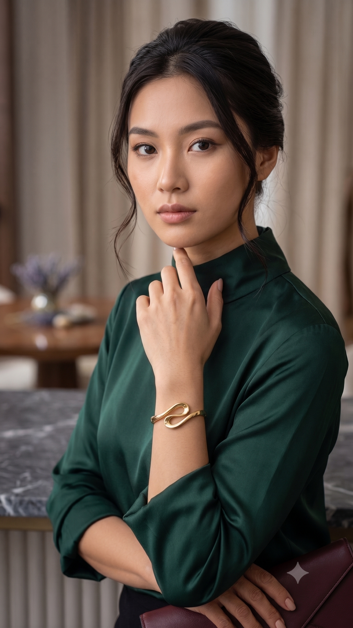 Infinity Wave Hinged Gold Cuff Bracelet