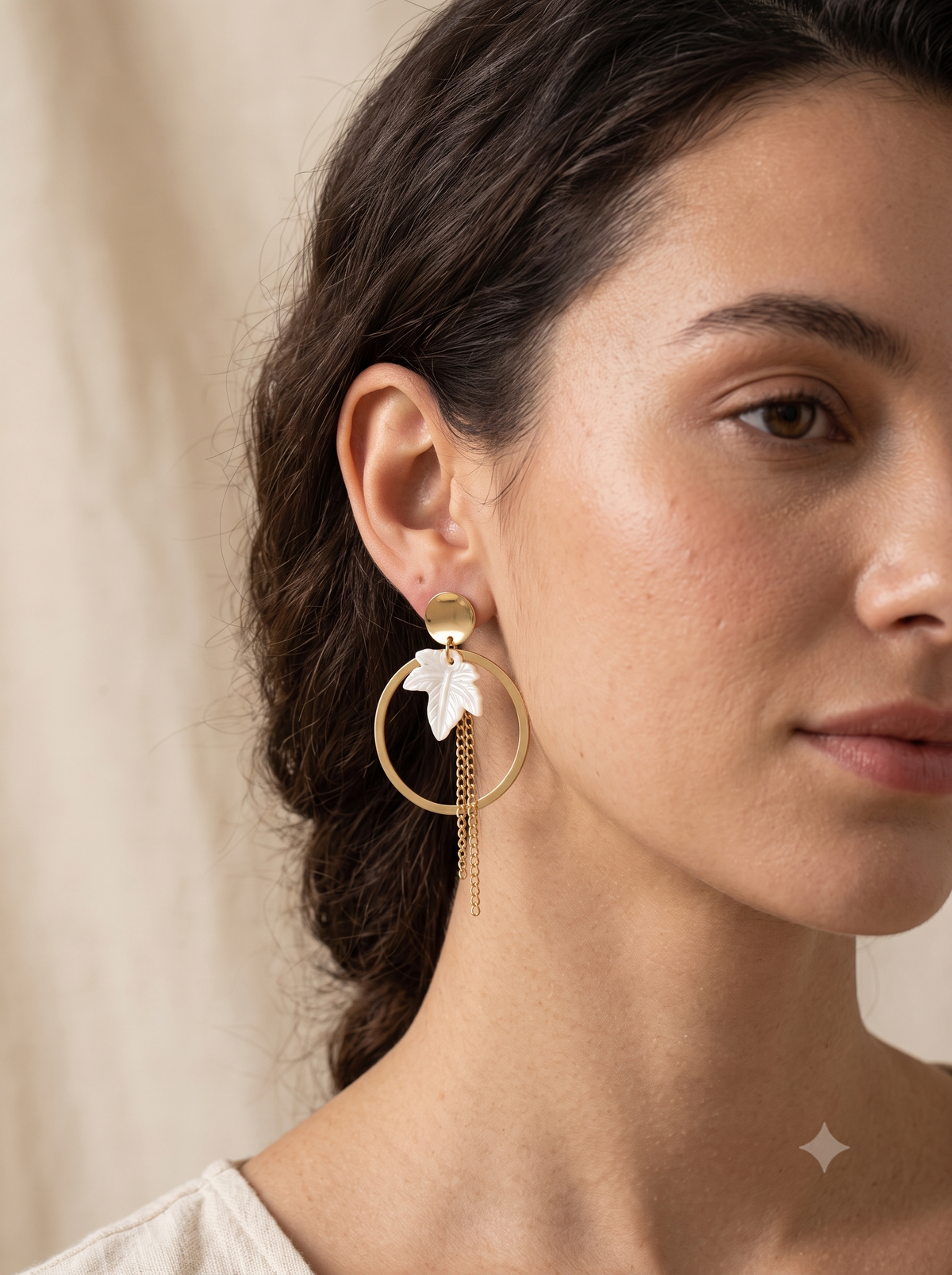 The Ginkgo Leaf Carved Shell Statement Hoop Earrings