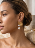 Elegant Gold Filigree Floral Pearl Drop Earrings