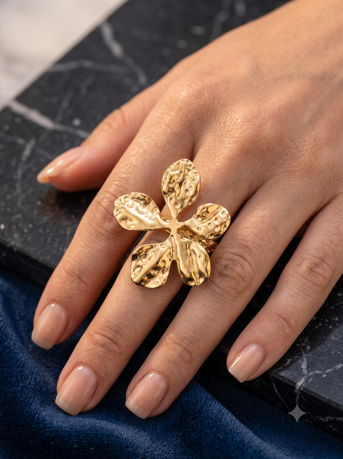 The Gilded Bloom Hammered Statement Ring