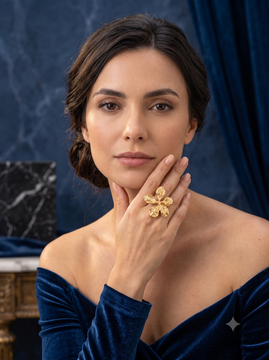 The Gilded Bloom Hammered Statement Ring