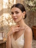 Matte Gold Floral Statement Studs with Pearl