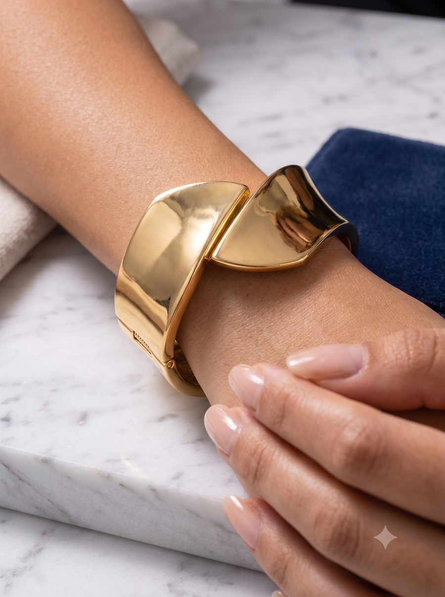 Sculptural Brushed Gold Overlapping Cuff Bracelet