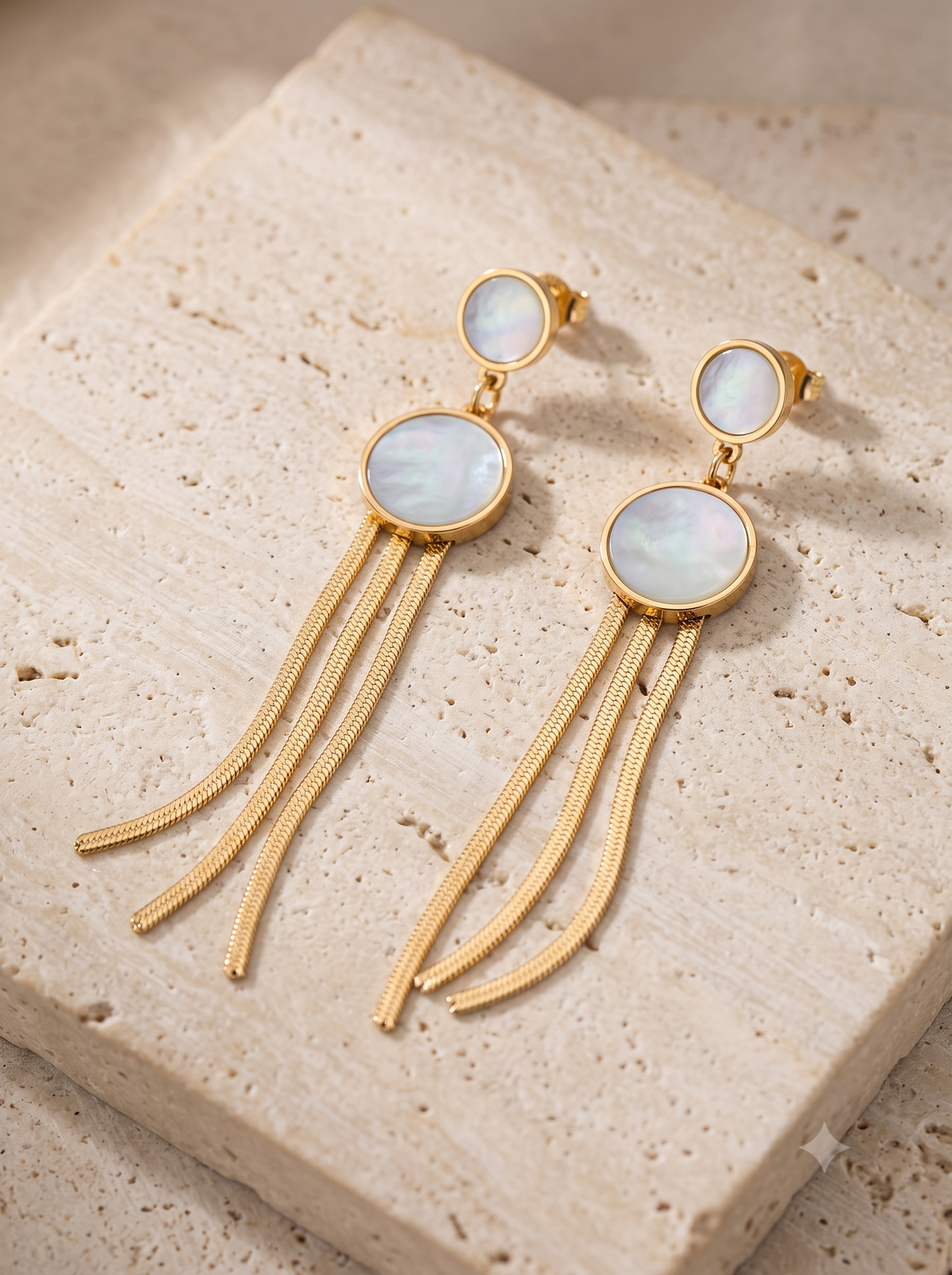 Luminous Pearl & Gold Chain Tassel Drop Earrings