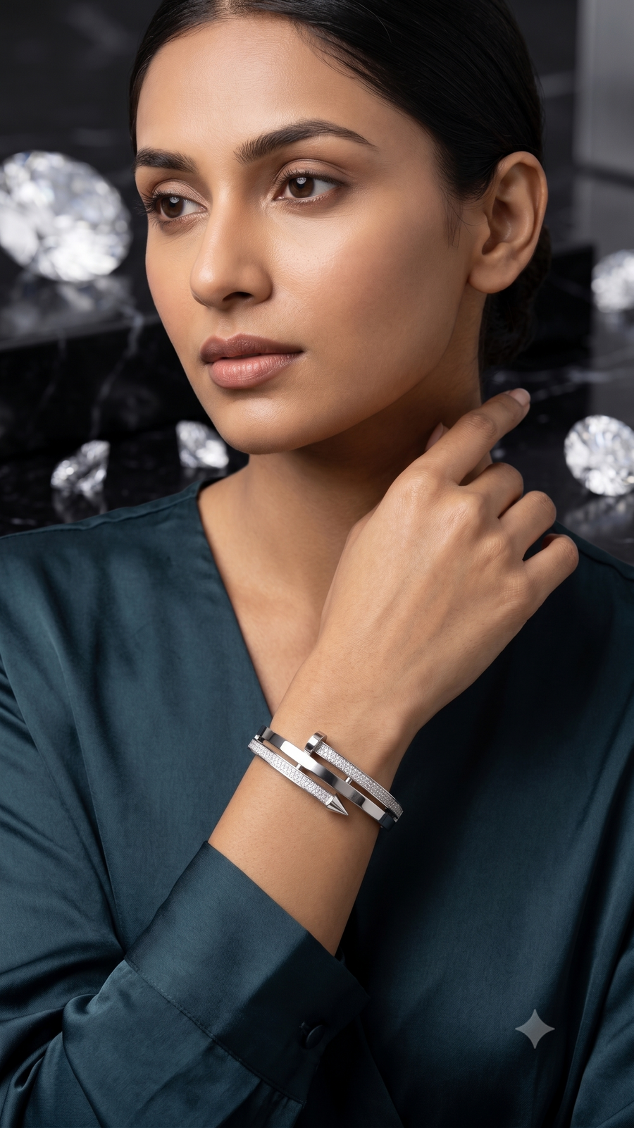 Silver-Tone Pavé Crystal Wrap Nail Bangle