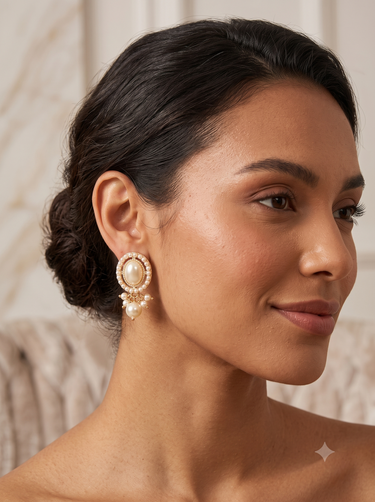 Classic Vintage-Style Oval Pearl Cluster Drop Earrings