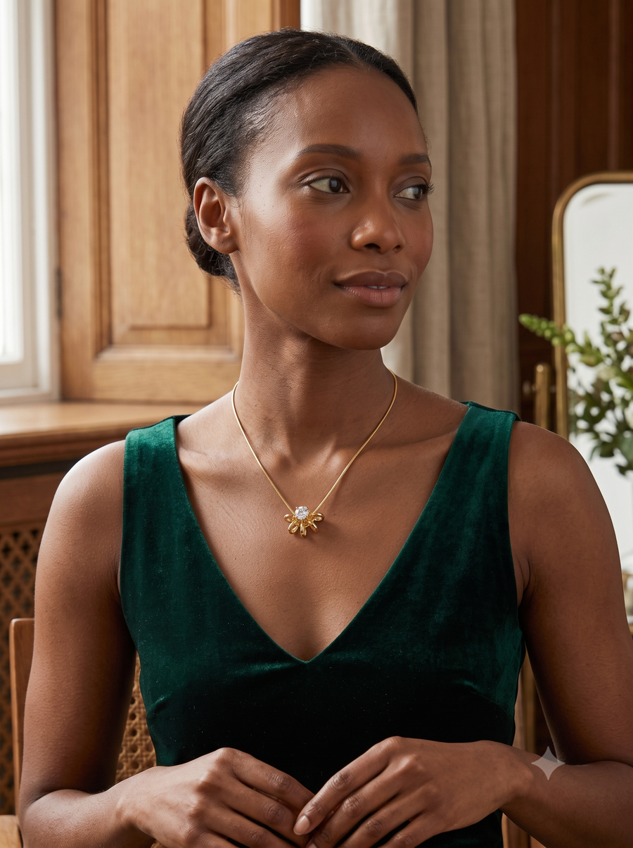 Celestial Sunburst Crystal Necklace on Snake Chain
