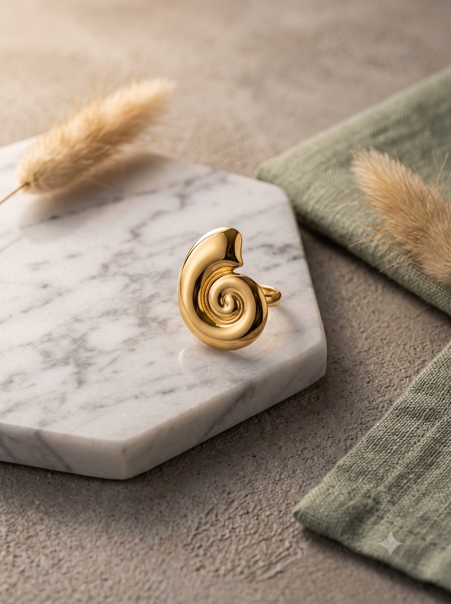 Chunky Gold Swirl Statement Ring - Ocean Shell Desig