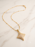 Sparkling Starburst Pavé Pendant Necklace with Gold Beaded Chain