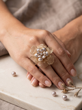 Vintage Bloom Wireframe & Faux Pearl Ring