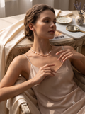 Luminous Oval Pearl Station Necklace in Gold