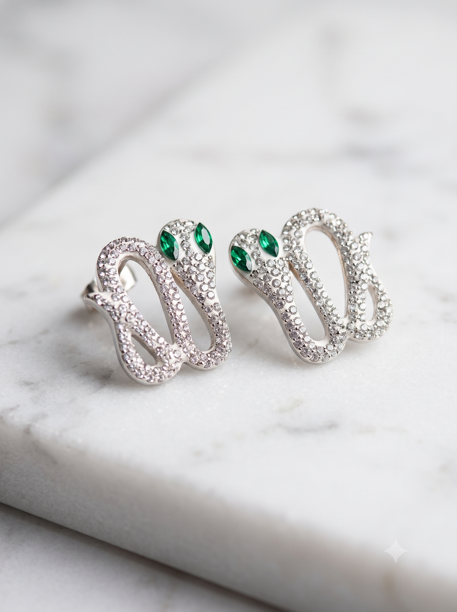 Mystic Viper Rhinestone Stud Earrings