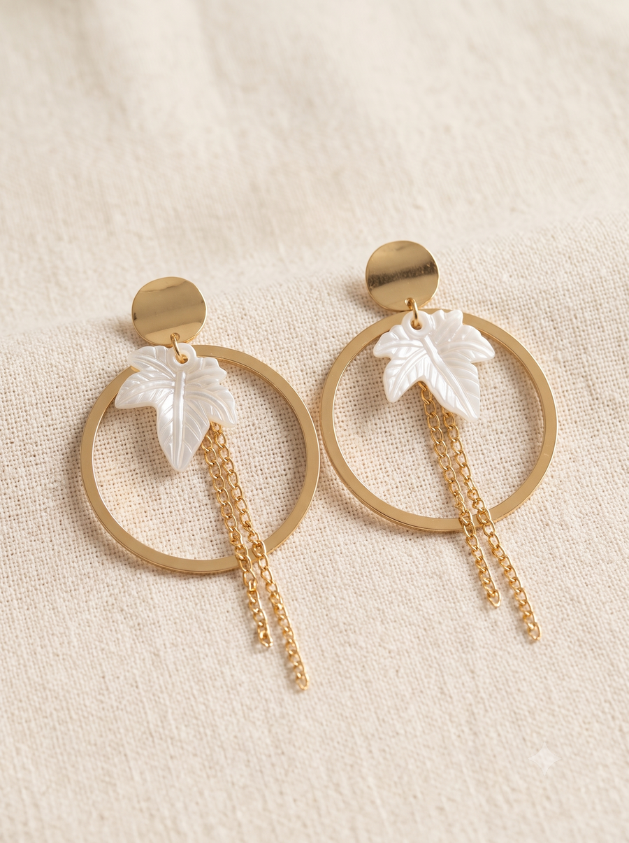 The Ginkgo Leaf Carved Shell Statement Hoop Earrings