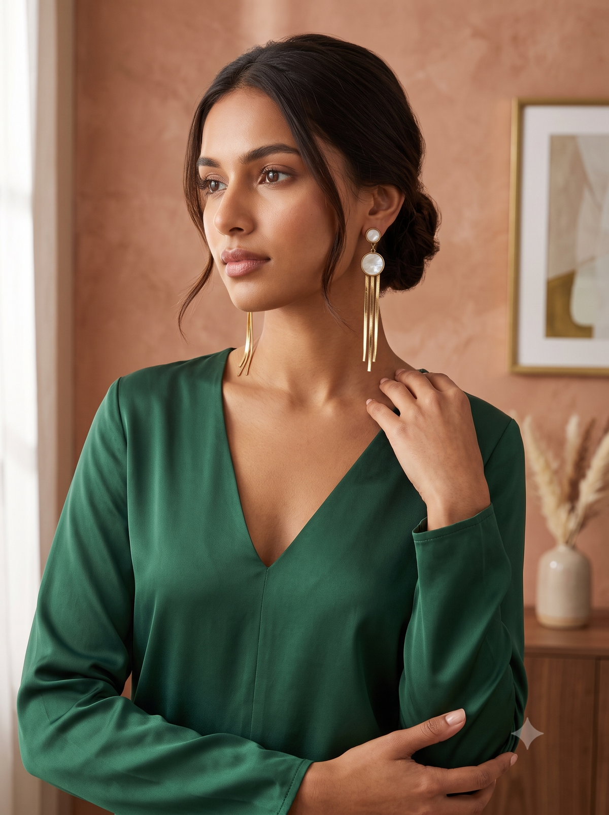 Luminous Pearl & Gold Chain Tassel Drop Earrings